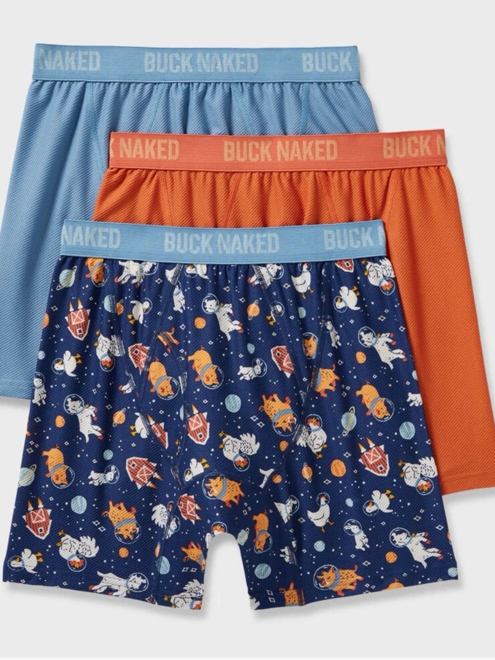 Duluth Trading NWT Buck Naked 3-Pack Boxer Briefs Navy Light Blue Orange Large